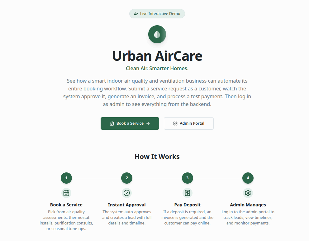 Urban AirCare Demo: A Real Booking and Deposit System for Local Service Businesses